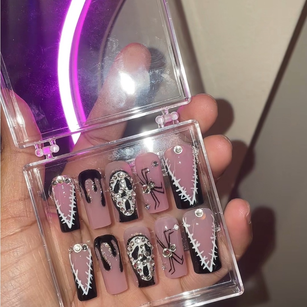 Stylish Pink and Black Nail Art Set